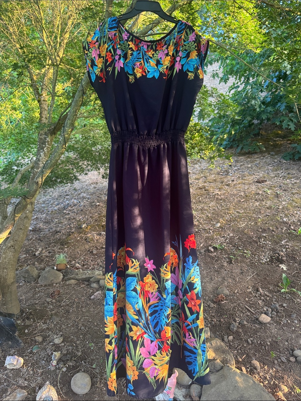 MLD Melinda Tropical Floral Border Print Maxi Dress Size L 42